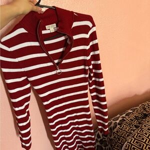 Red and White Striped Zip-Up Dress